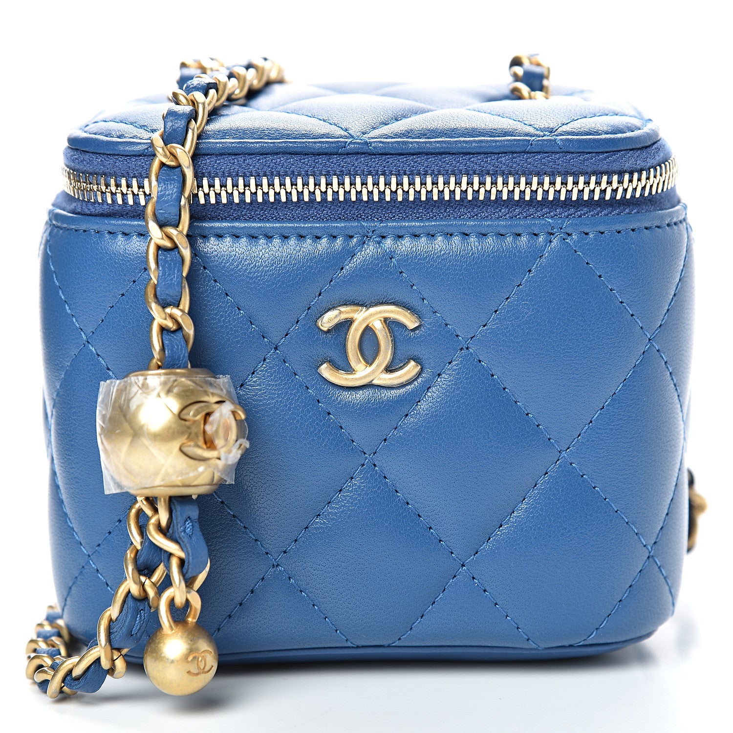 Chanel Lambskin Quilted Pearl Crush Mini Vanity Case With Chain Blue 7 of 10
