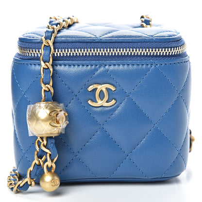 Chanel Lambskin Quilted Pearl Crush Mini Vanity Case With Chain Blue 7 of 10