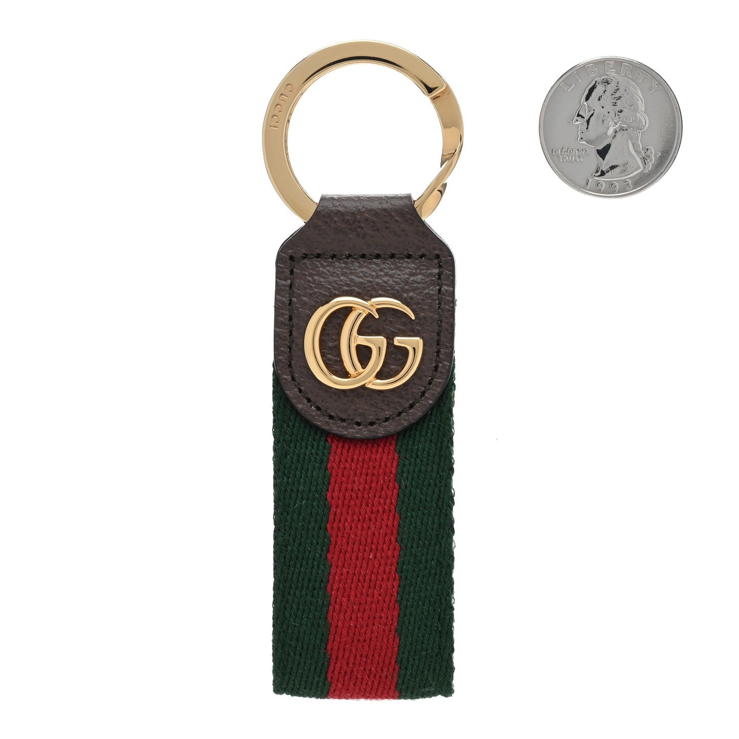 Nylon Textured Dollar Calfskin Web Ophidia Key Ring Green Red New Acero