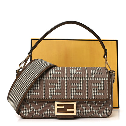 Fendi Wool Vitello King Houndstooth FF Embroidered Baguette Beige Moro 11 of 11