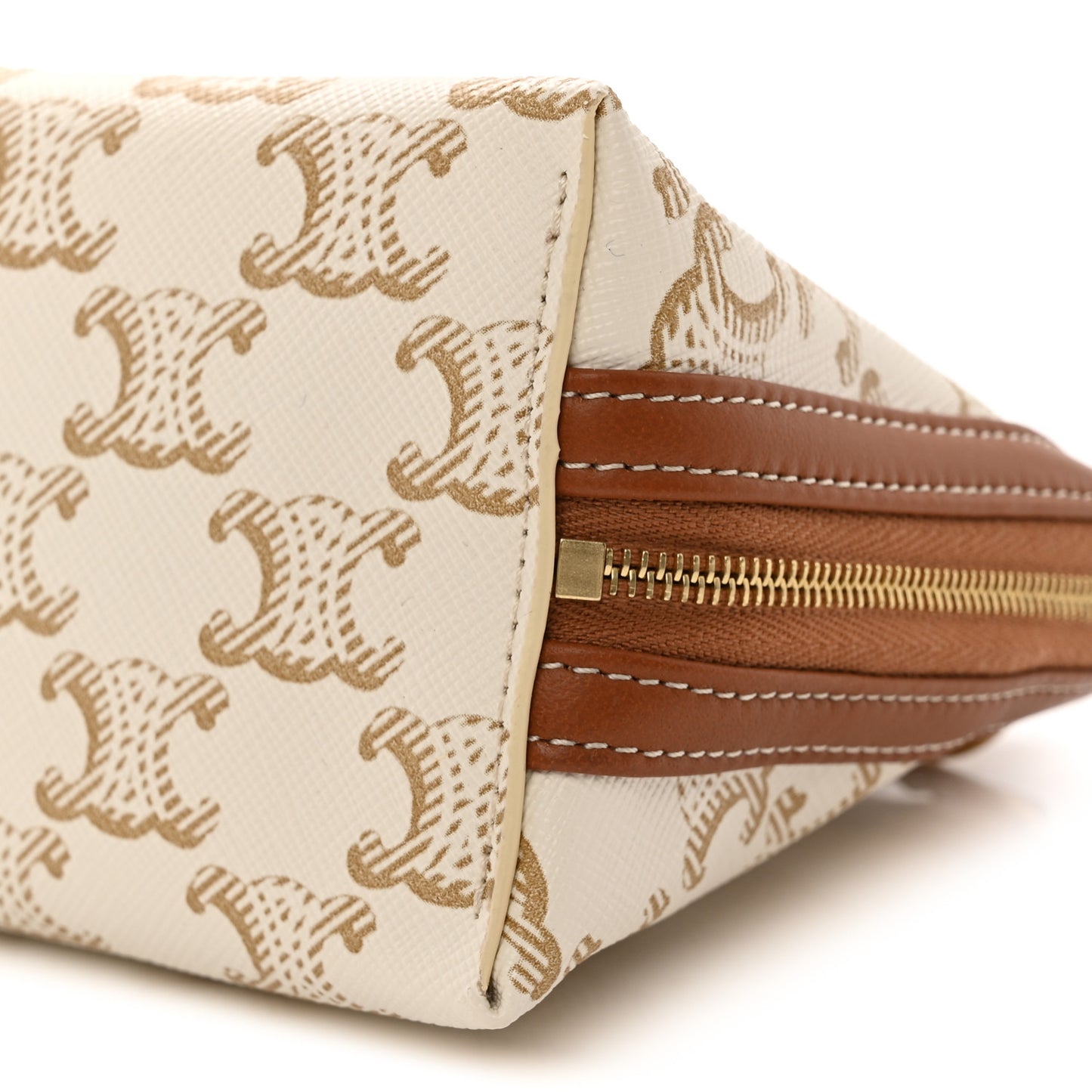 Lambskin Triomphe Canvas Clutch With Chain  White Tan