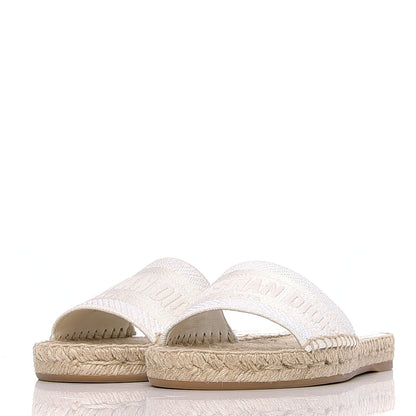 Christian Dior Canvas Embroidered Granville Espadrille Flat Slide Sandals 35 Ivory 3 of 10