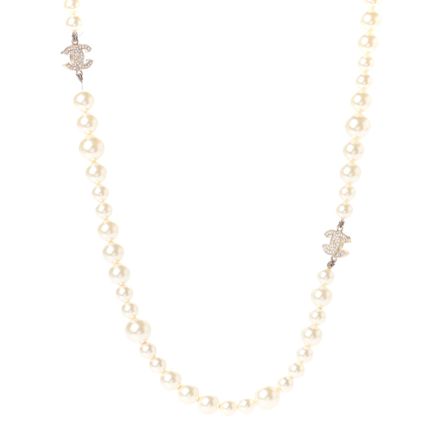 Graduated Pearl CC Long Necklace Gold