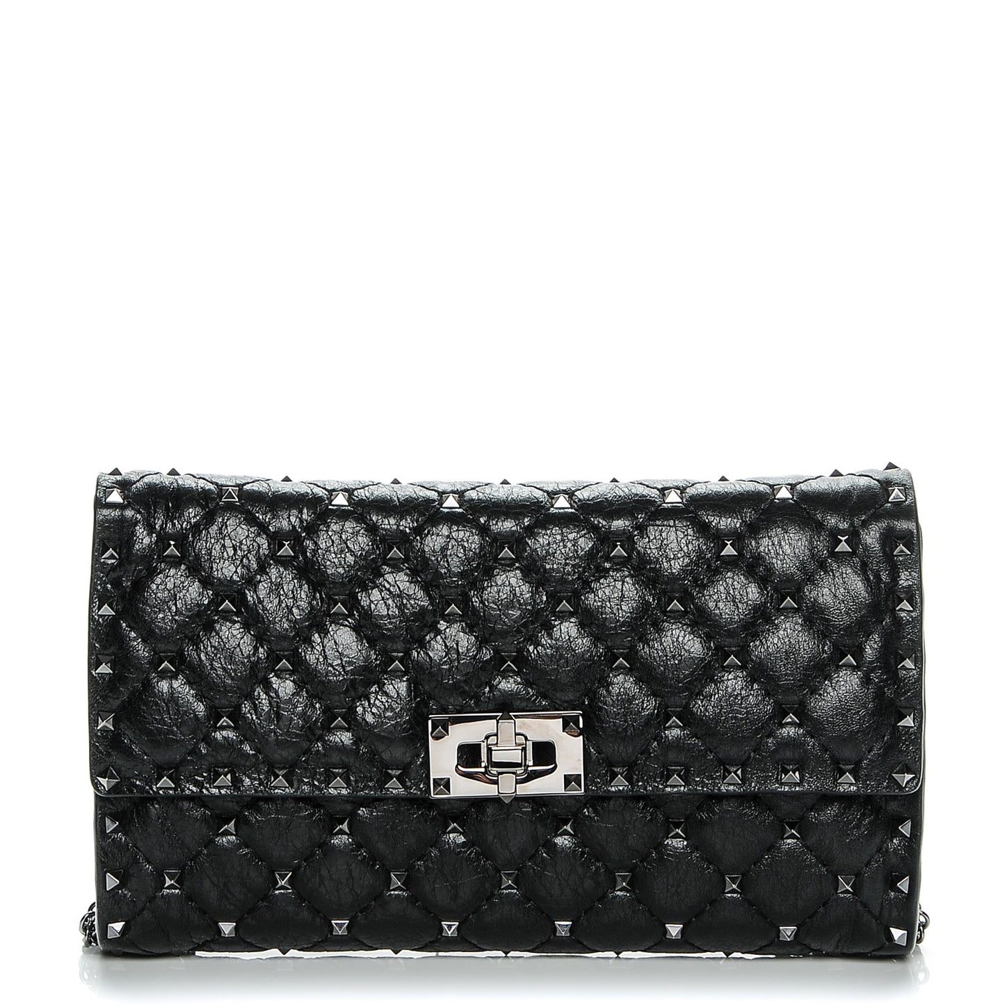 Lambskin Rockstud Spike Wallet on Chain Black