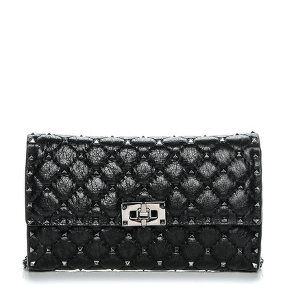 Valentino Garavani Lambskin Rockstud Spike Wallet on Chain Black 1 of 6