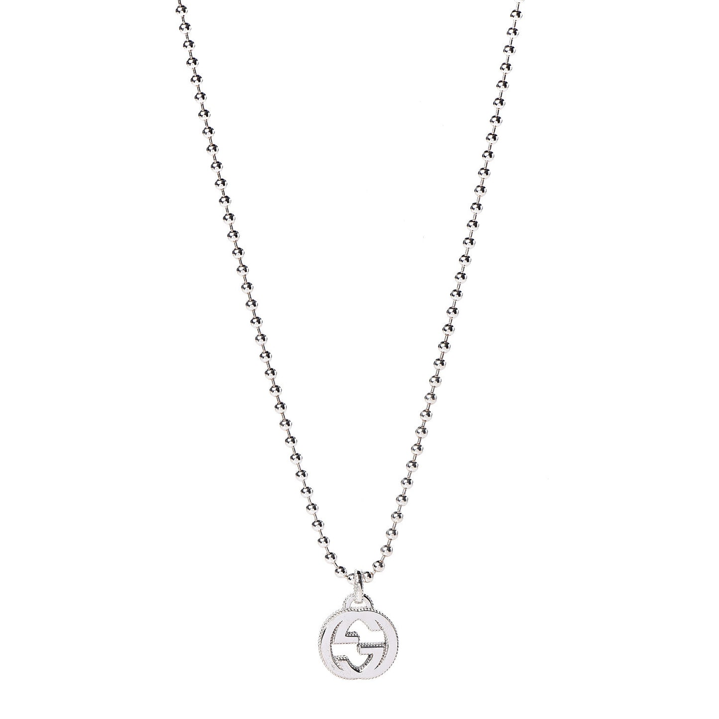 Sterling Silver Interlocking GG Pendant Beaded Necklace