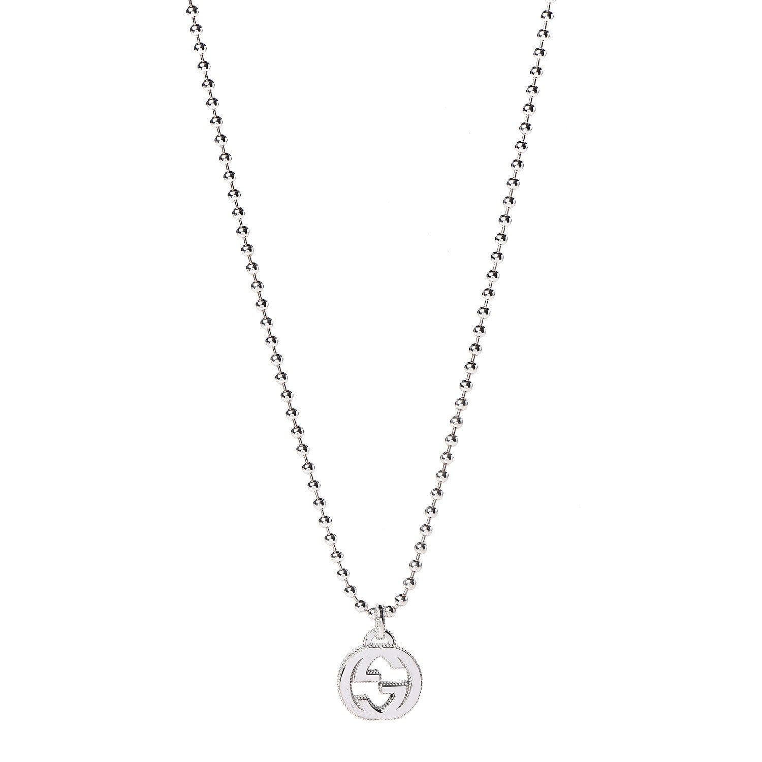 Gucci Sterling Silver Interlocking GG Pendant Beaded Necklace 1 of 8