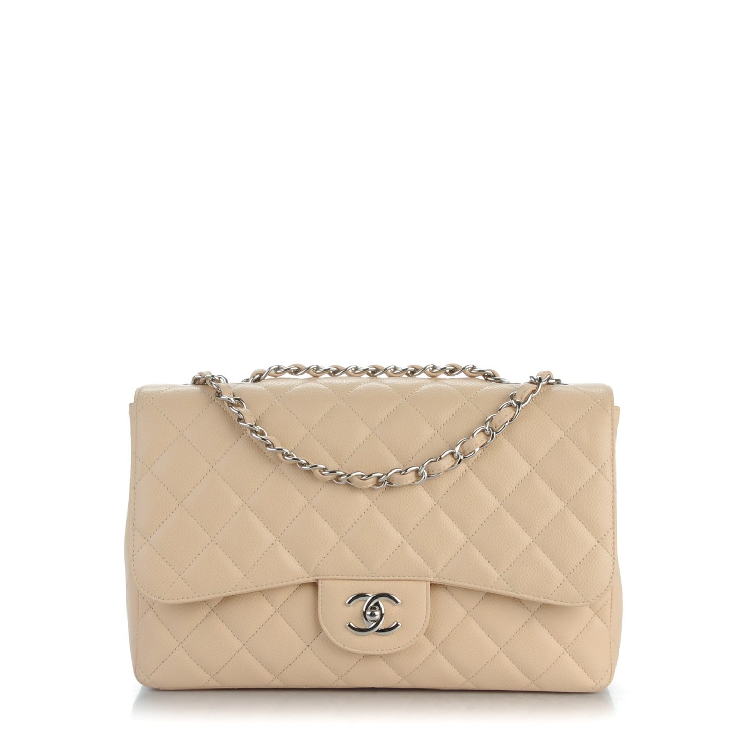 Caviar Quilted Jumbo Single Flap Beige Clair