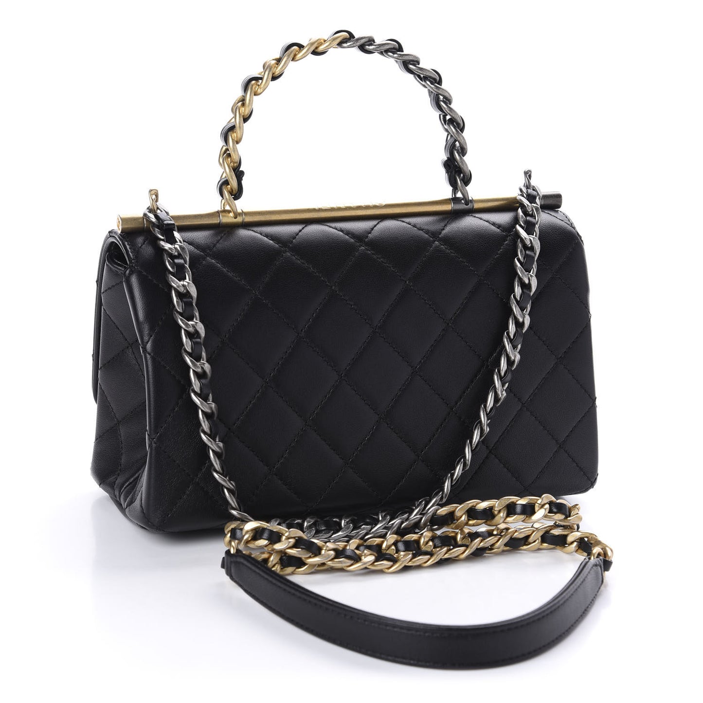 Lambskin Quilted La Parisienne Top Handle Flap Black