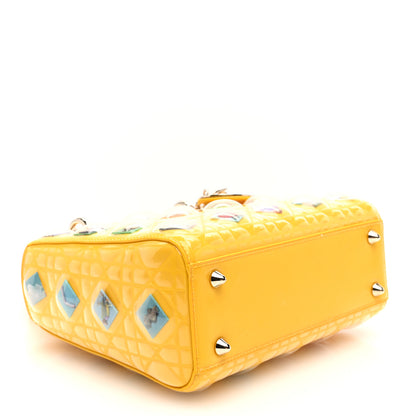 Christian Dior Patent Lambskin Cannage PVC Sara Cwynar Small Lady Dior Art Yellow 4 of 9