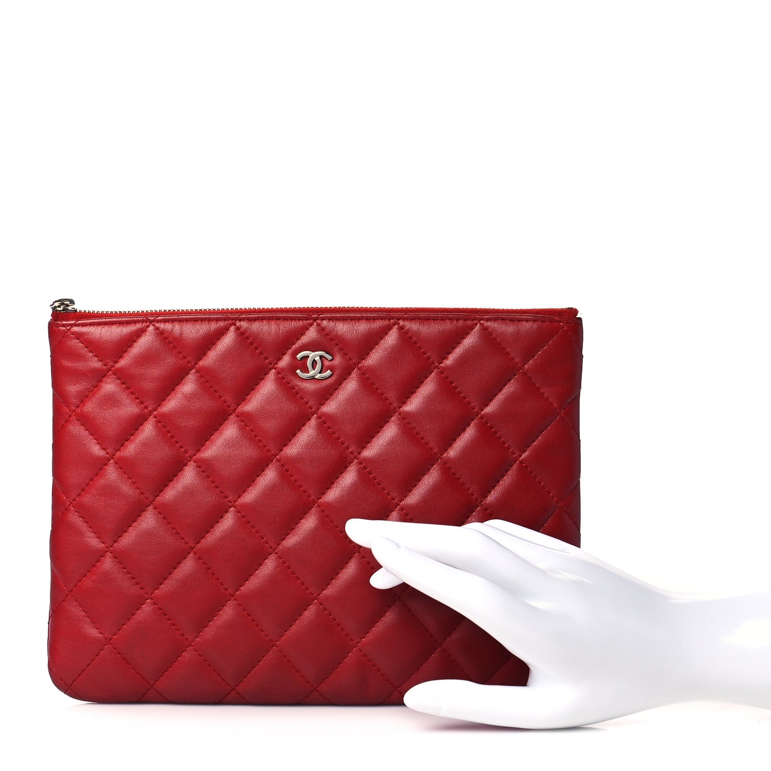 Chanel Lambskin Quilted Medium Cosmetic Case Red 2 of 11