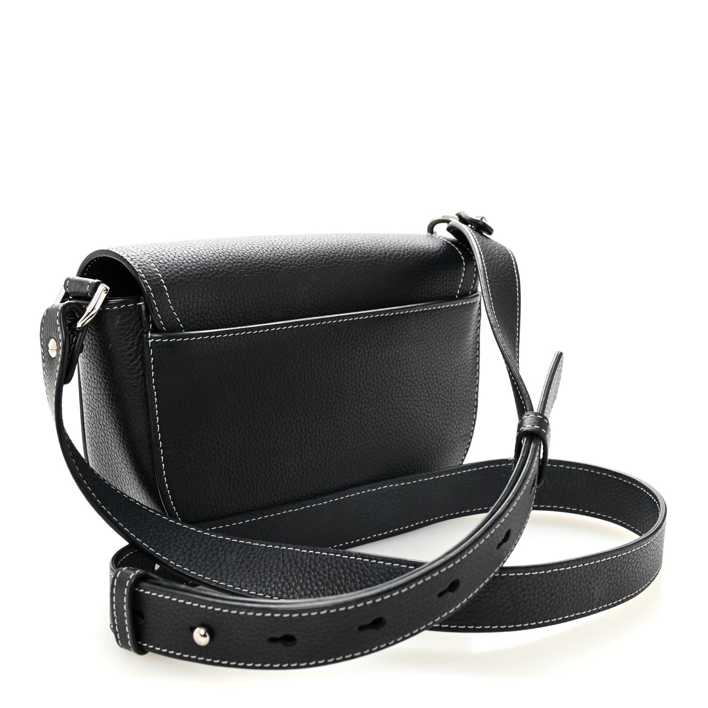 Grained Calfskin Saddle Messenger Bag With Strap Black