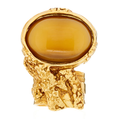 Saint Laurent Glass Cabochon Arty Ovale Ring 7 Gold Yellow 1 of 7