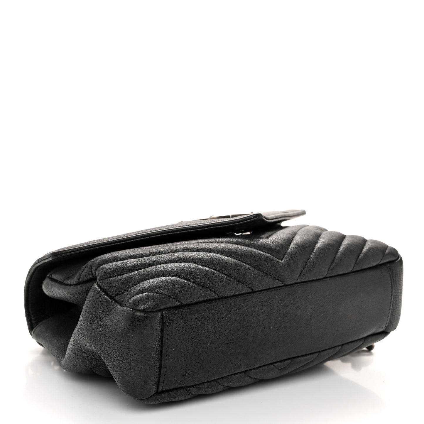 Sheepskin Matelasse Chevron Monogram Medium College Bag Black