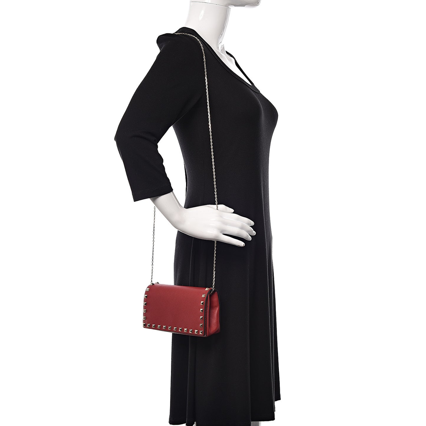 Vitello Small Rockstud Chain Flap Crossbody Bag Red