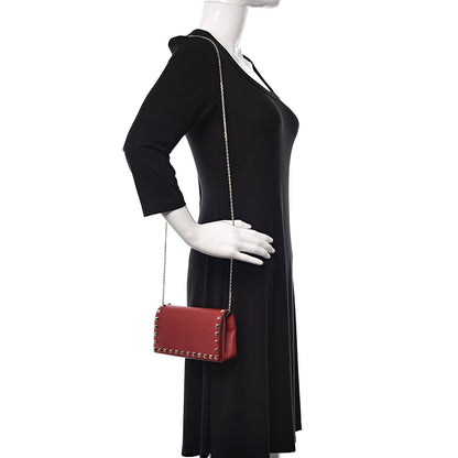 Valentino Garavani Vitello Small Rockstud Chain Flap Crossbody Bag Red 2 of 10