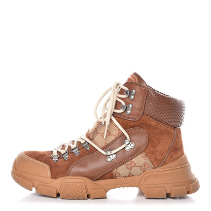 Gucci X SEGA Suede Calfskin GG Monogram Mens Flashtrek High-Top Sneakers 8 New Cuir Beige Ruggine 1 of 14