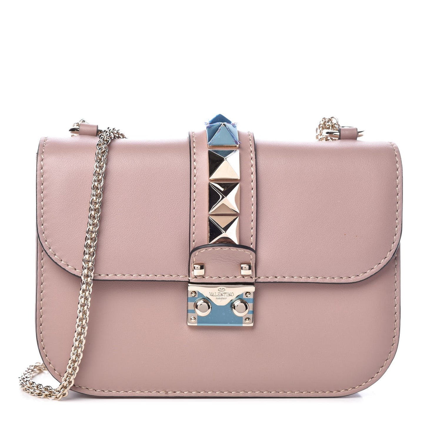 Vitello Small Glam Lock Rockstud Flap Poudre