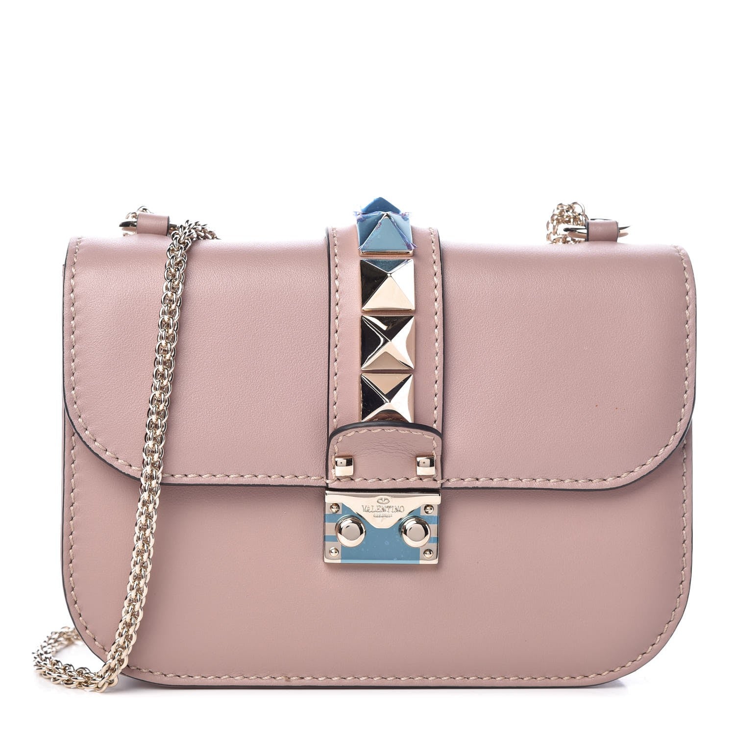 Valentino Garavani Vitello Small Glam Lock Rockstud Flap Poudre 1 of 8