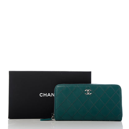 Chanel Lambskin Diamond Stitched Large Zip Around Wallet Dark Green 9 of 9