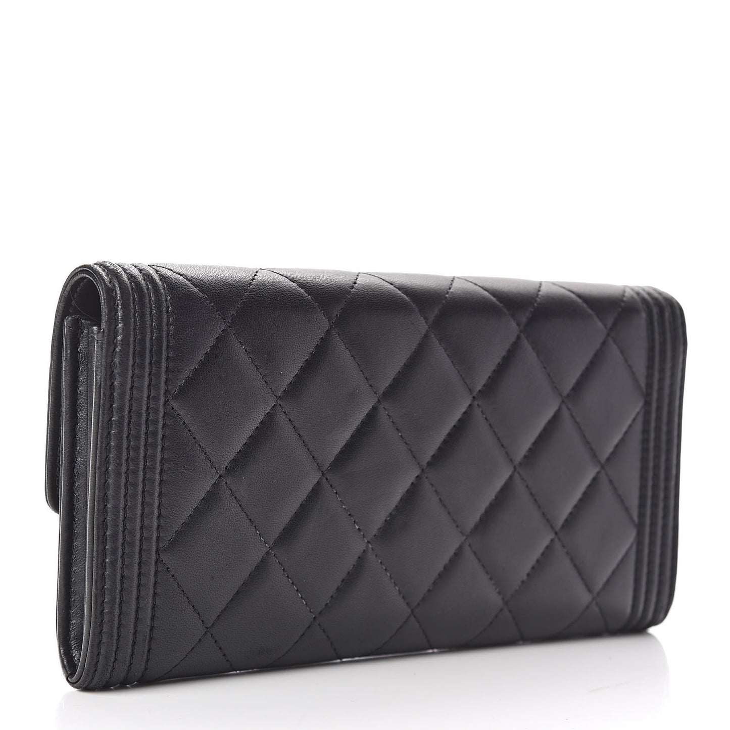 Lambskin Quilted Boy Flap Wallet Black