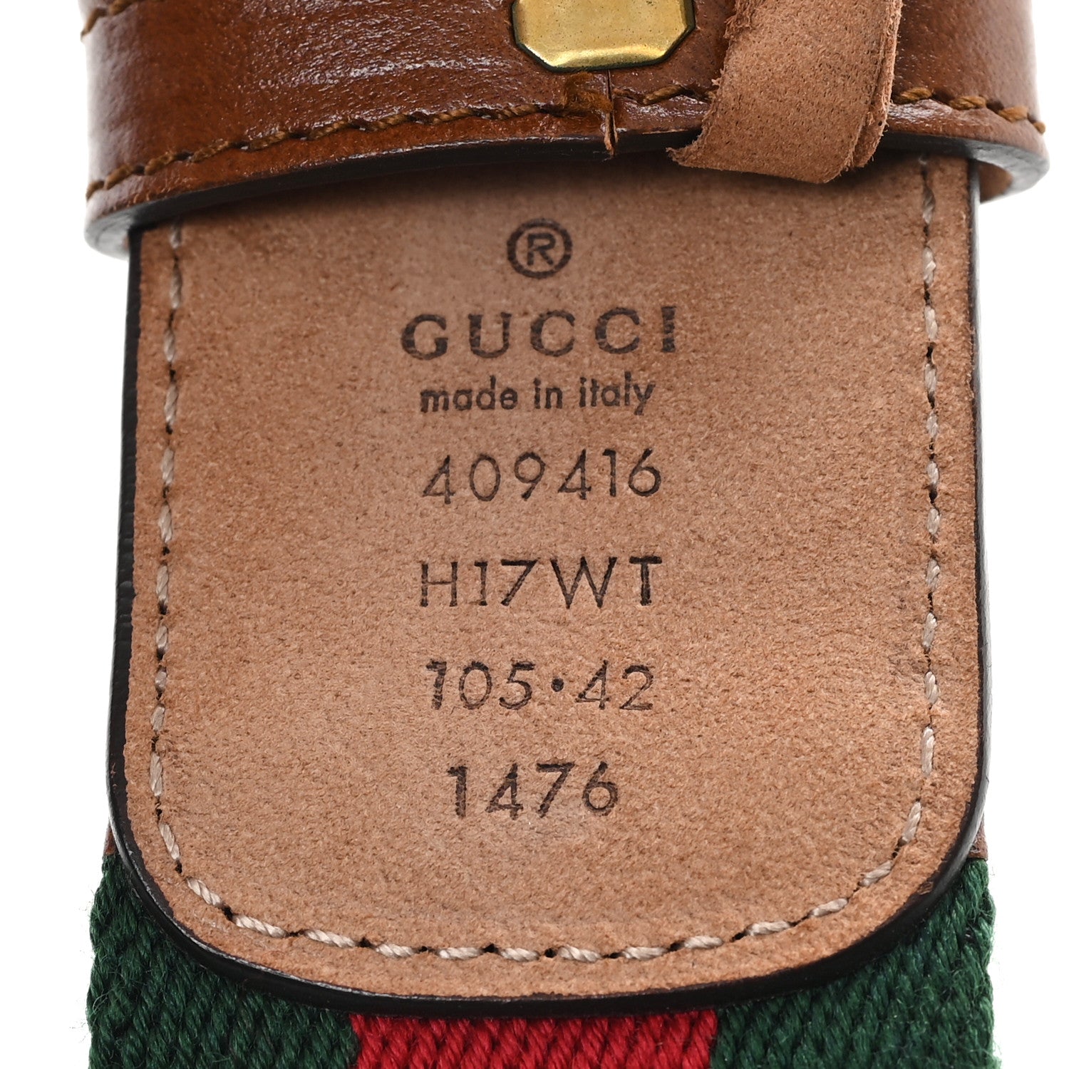 Gucci Nylon Calfskin Double G Web 40mm Belt 105 42 Green Red Cuir 3 of 5