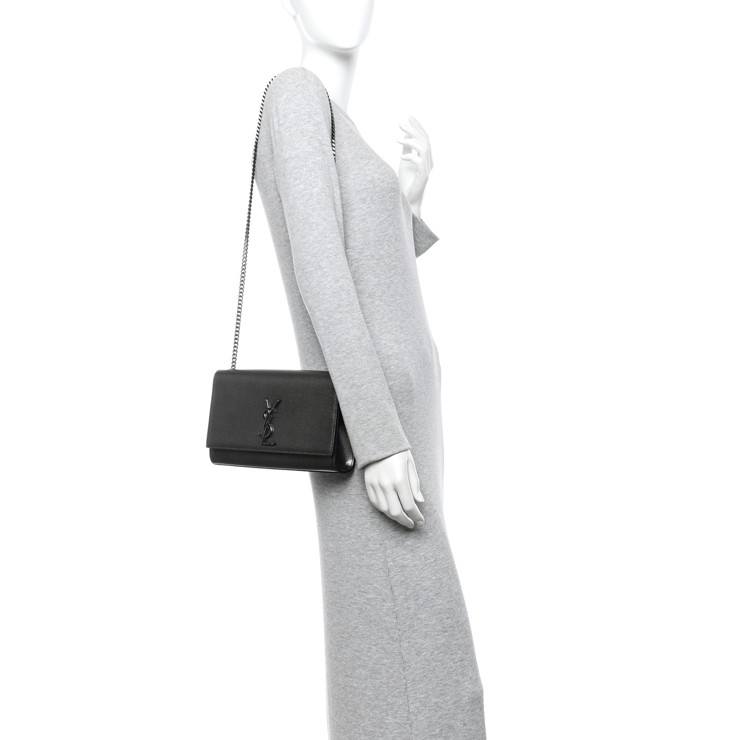 Saint Laurent Metallic Grain De Poudre Medium Classic Monogram Kate Satchel Dark Lead 2 of 13