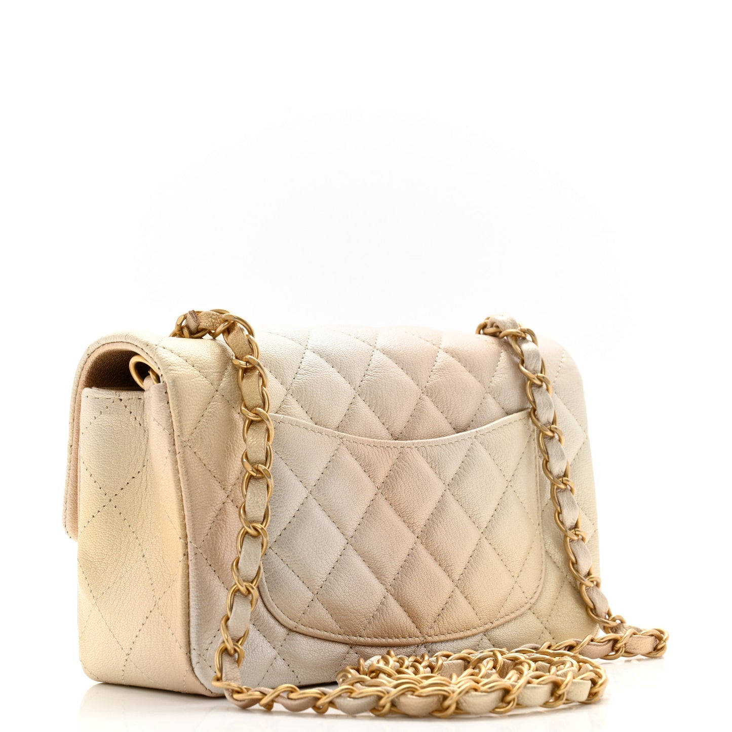 Metallic Goatskin Quilted Mini Rectangular Flap Gold