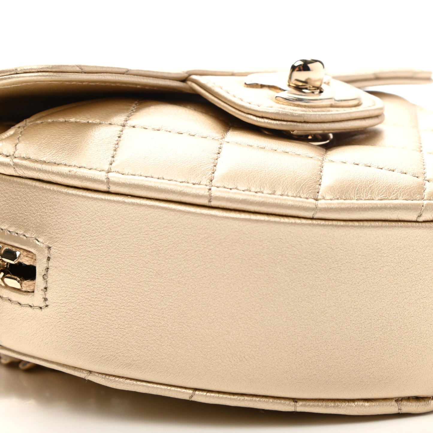 Metallic Lambskin Quilted CC In Love Heart Clutch With Chain Gold