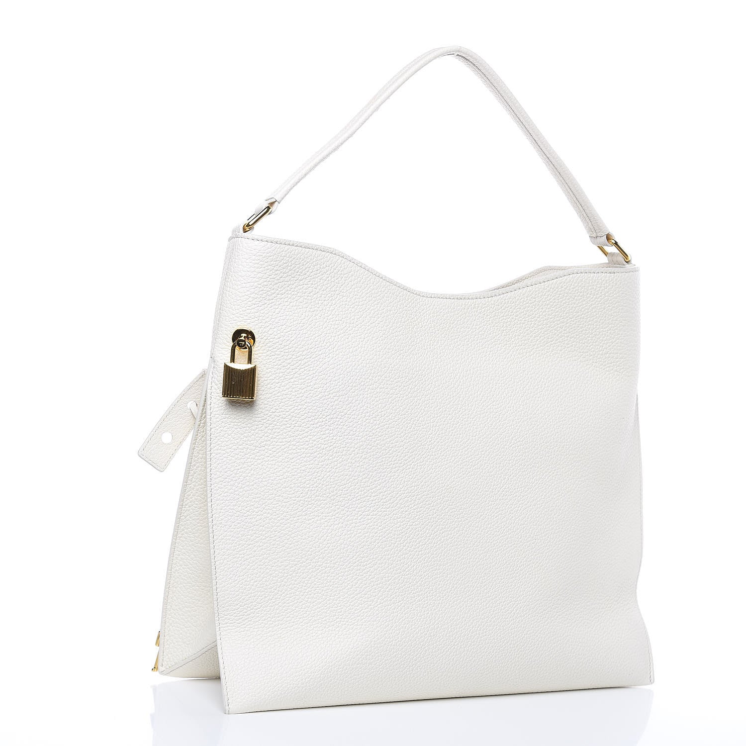 Tom Ford Pebbled Calfskin Small Alix Padlock Zip Hobo Bag Chalk 4 of 10