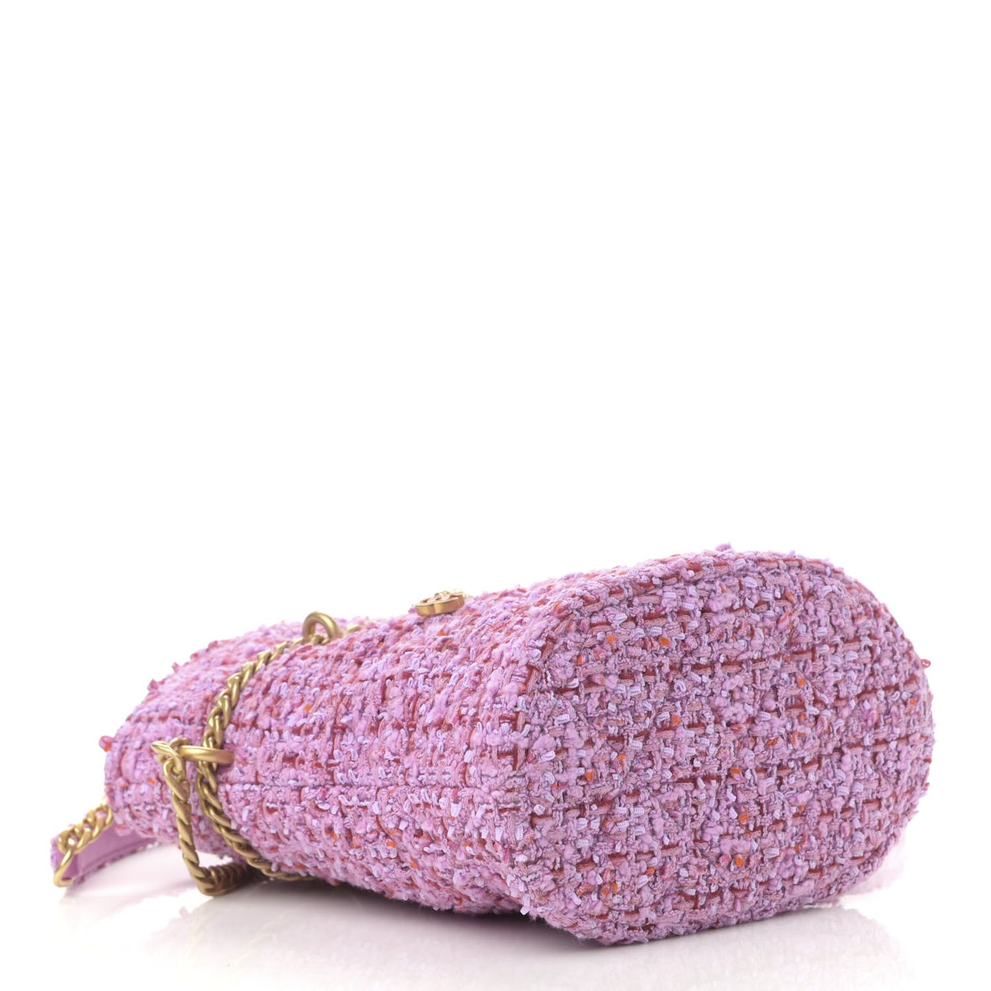 Tweed Enamel Quilted Pending CC Bucket Drawstring Bag Light Purple Pink Red