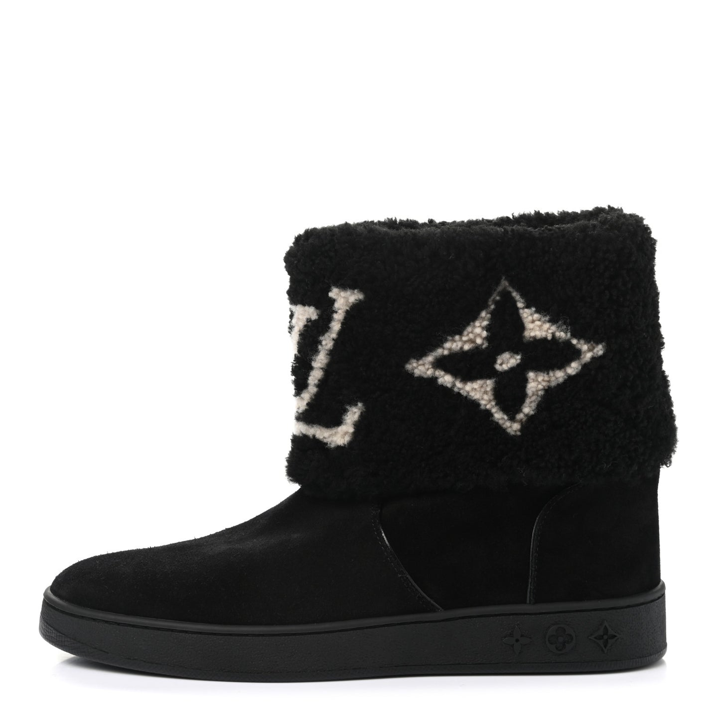 Suede Calfskin Shearling Snowdrop Flat Ankle Boot 37.5 Black