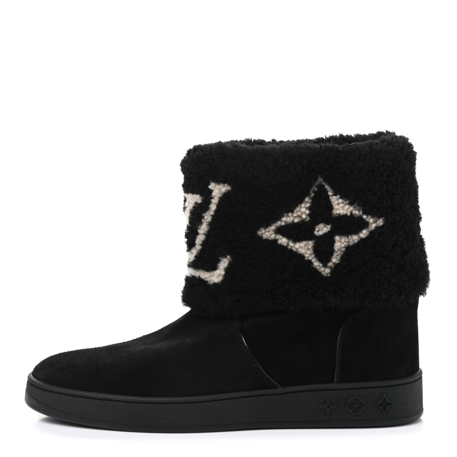 Louis Vuitton Suede Calfskin Shearling Snowdrop Flat Ankle Boot 37.5 Black 1 of 10