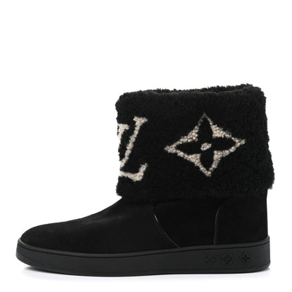 Louis Vuitton Suede Calfskin Shearling Snowdrop Flat Ankle Boot 37.5 Black 1 of 10