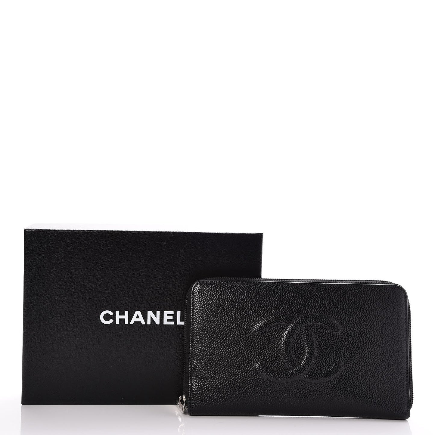 Caviar Large Timeless CC Zip Around Organizer Wallet Black