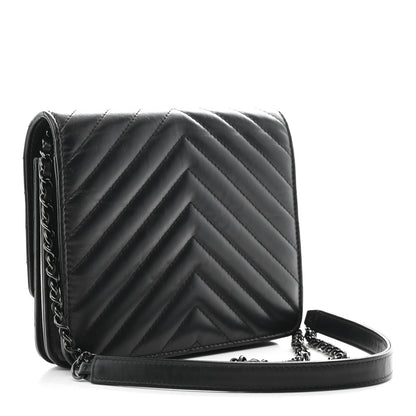 Chanel Aged Calfskin Chevron Quilted Reissue 2.55 Square Wallet On Chain WOC So Black 2 of 12