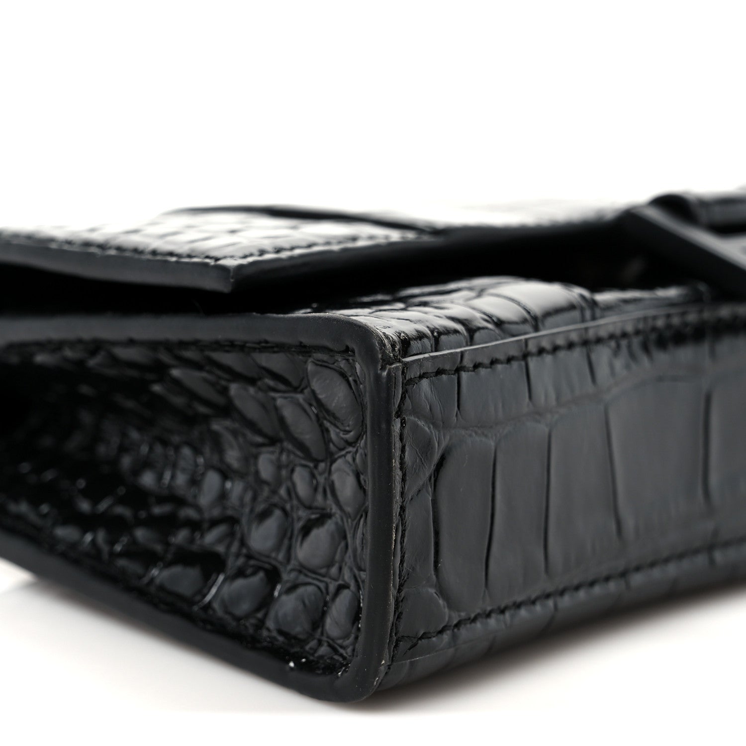 Balenciaga Shiny Calfskin Monochrome Crocodile Embossed Hourglass Chain Bag Black 10 of 11