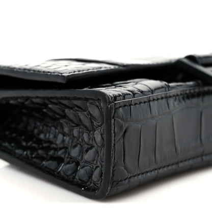 Balenciaga Shiny Calfskin Monochrome Crocodile Embossed Hourglass Chain Bag Black 10 of 11
