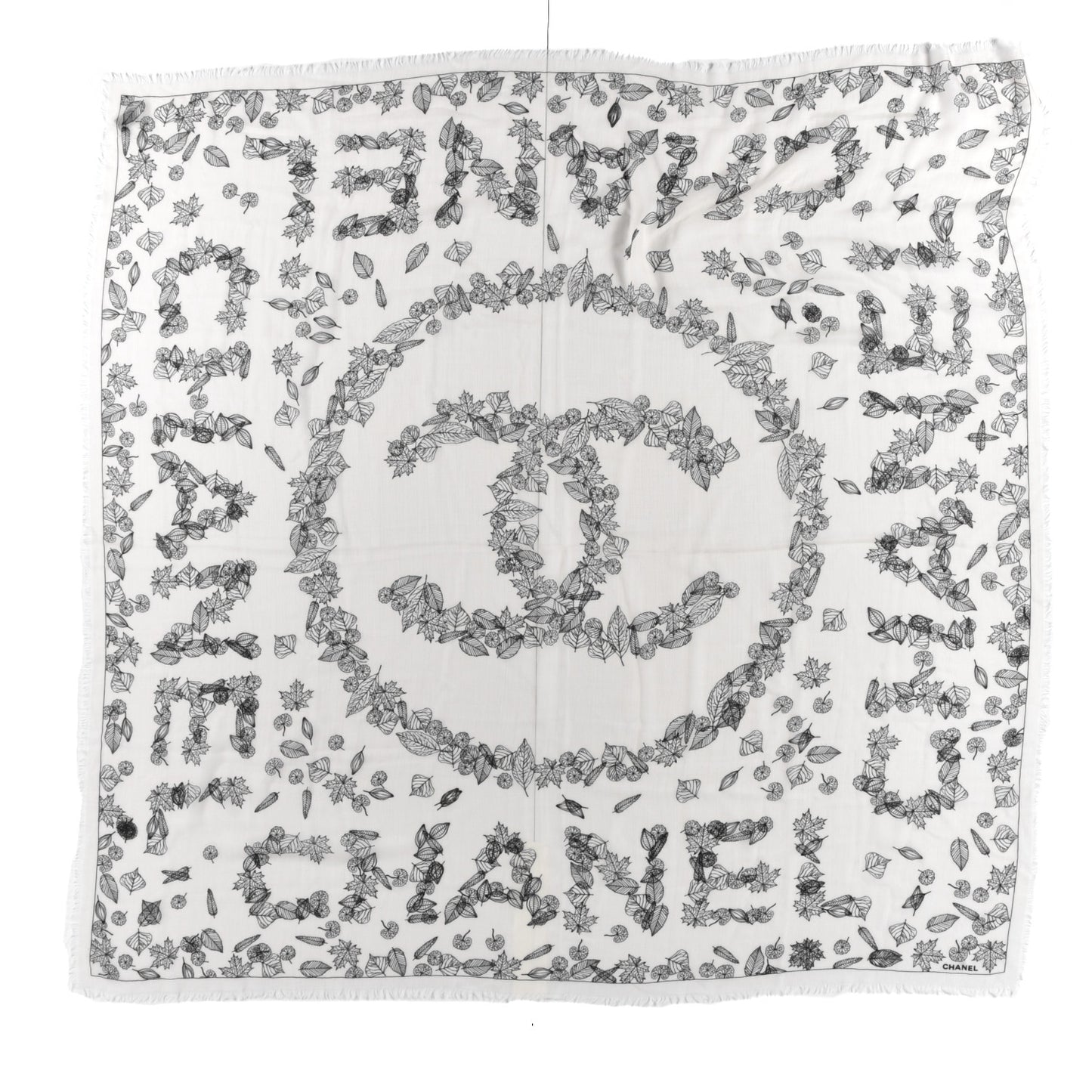 Cashmere CC Logo Leaves Scarf White Black