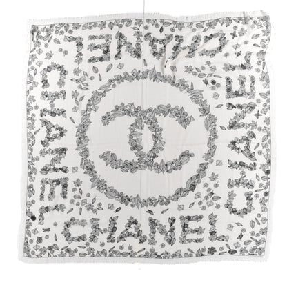 Chanel Cashmere CC Logo Leaves Scarf White Black 2 of 10