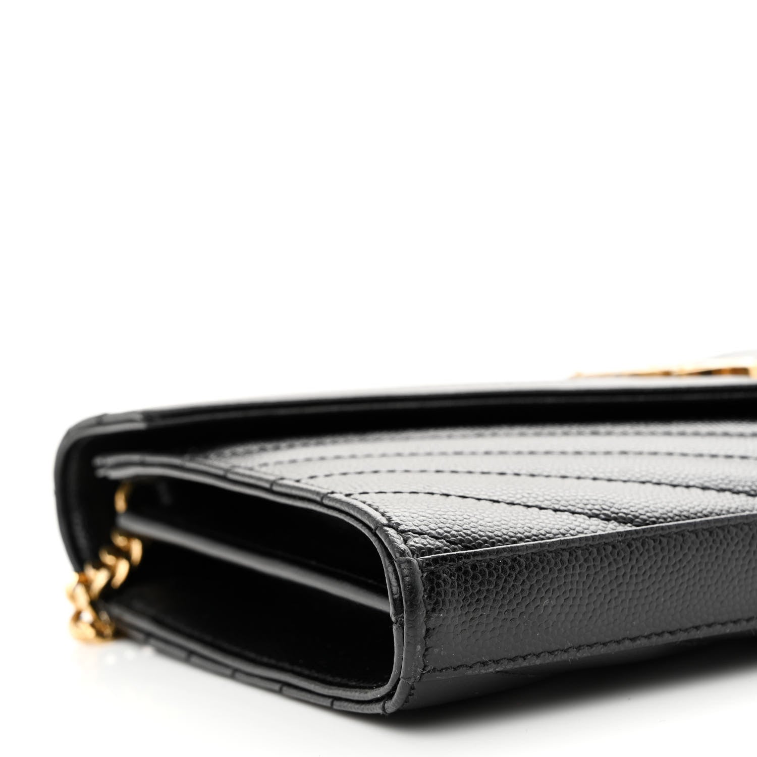 Saint Laurent Grain De Poudre Matelasse Chevron Monogram Chain Wallet Black 9 of 10