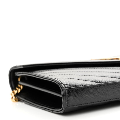 Saint Laurent Grain De Poudre Matelasse Chevron Monogram Chain Wallet Black 9 of 10