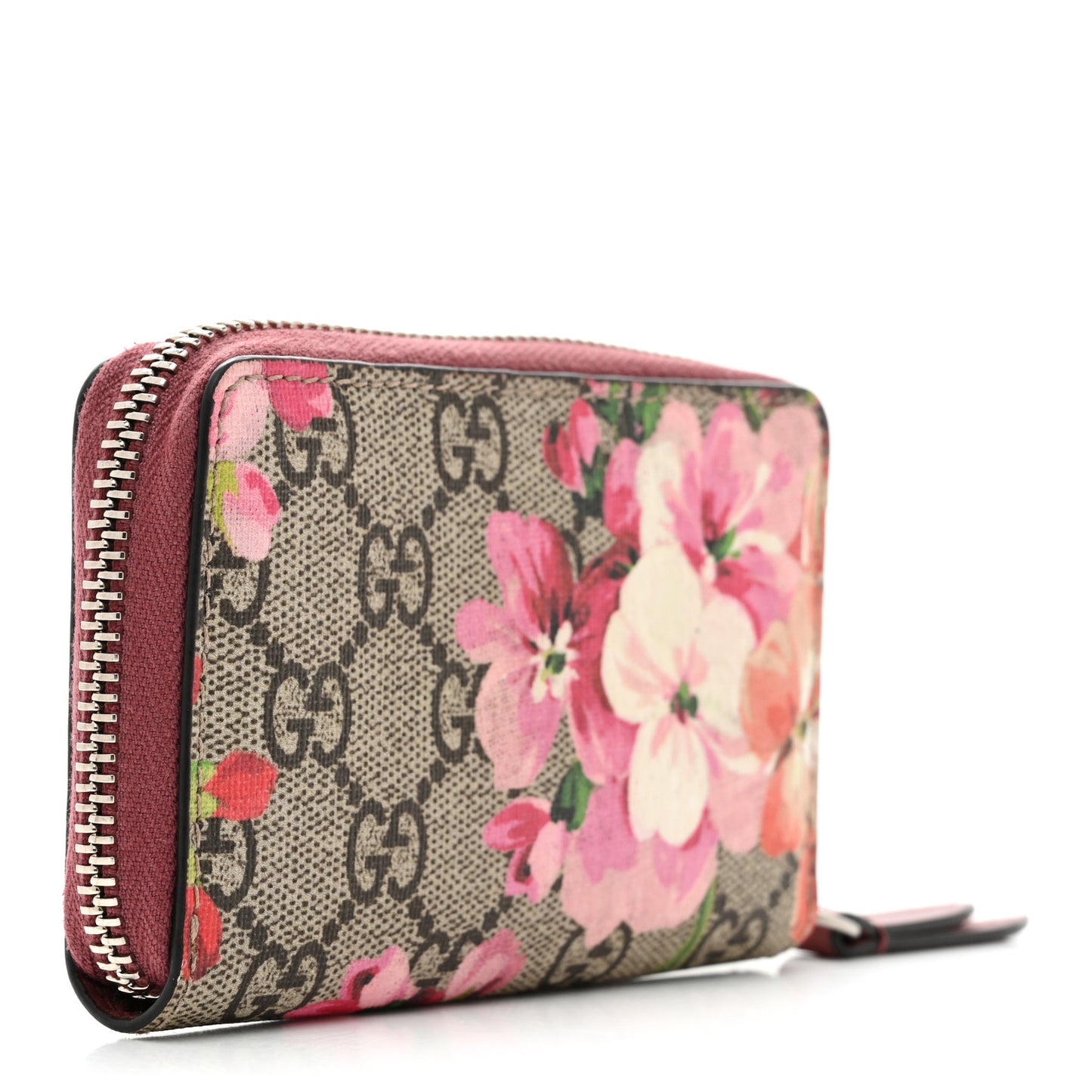 GG Supreme Monogram Blooms Zip Around Card Case Wallet Beige Multicolor Dry Rose