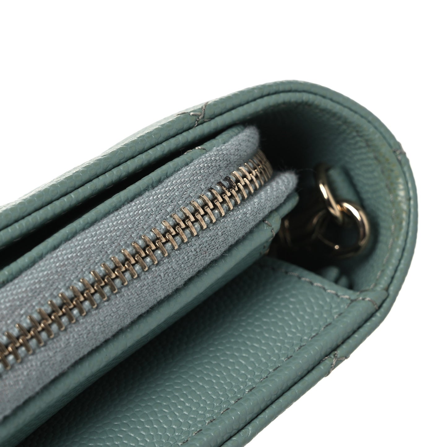 Caviar Quilted Phone Holder Wallet on Removable Chain Light Blue