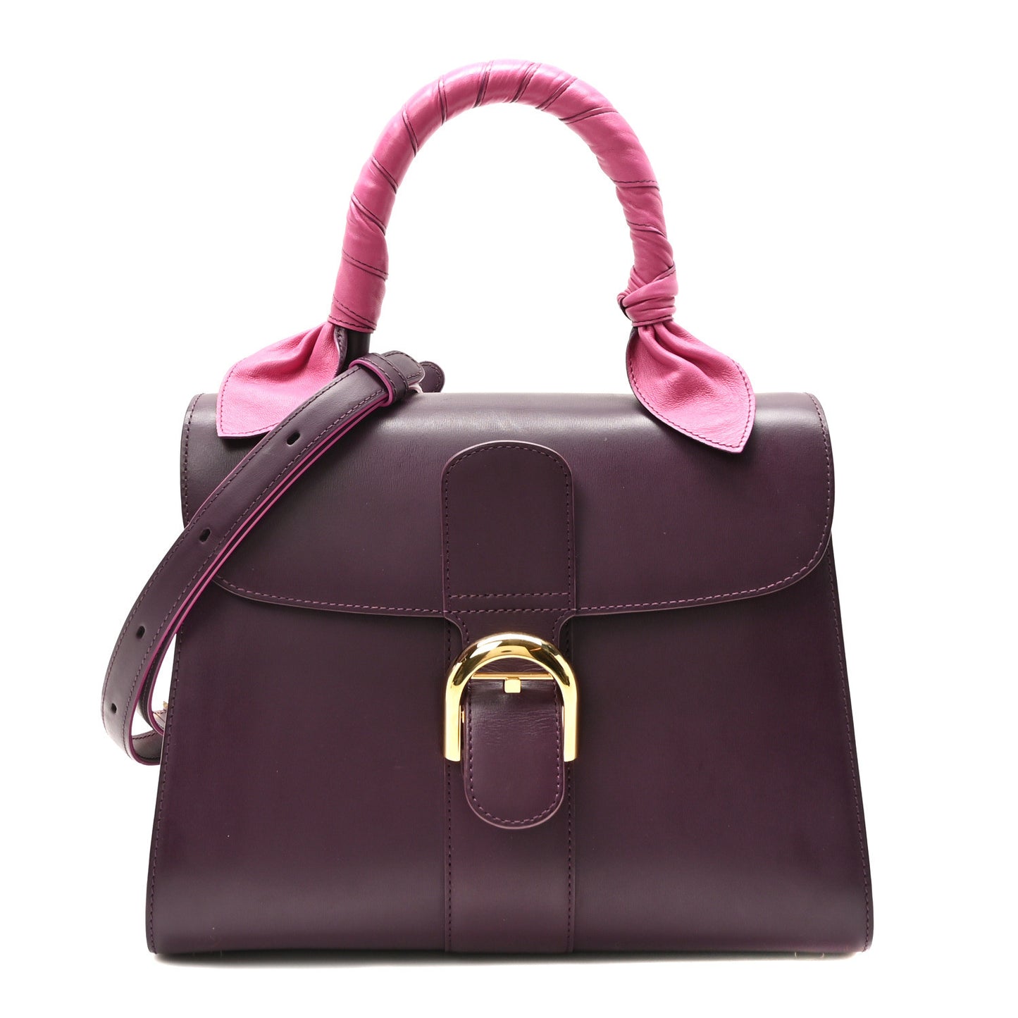 Box Calfskin MM Brillant Satchel Deep Purple Pink