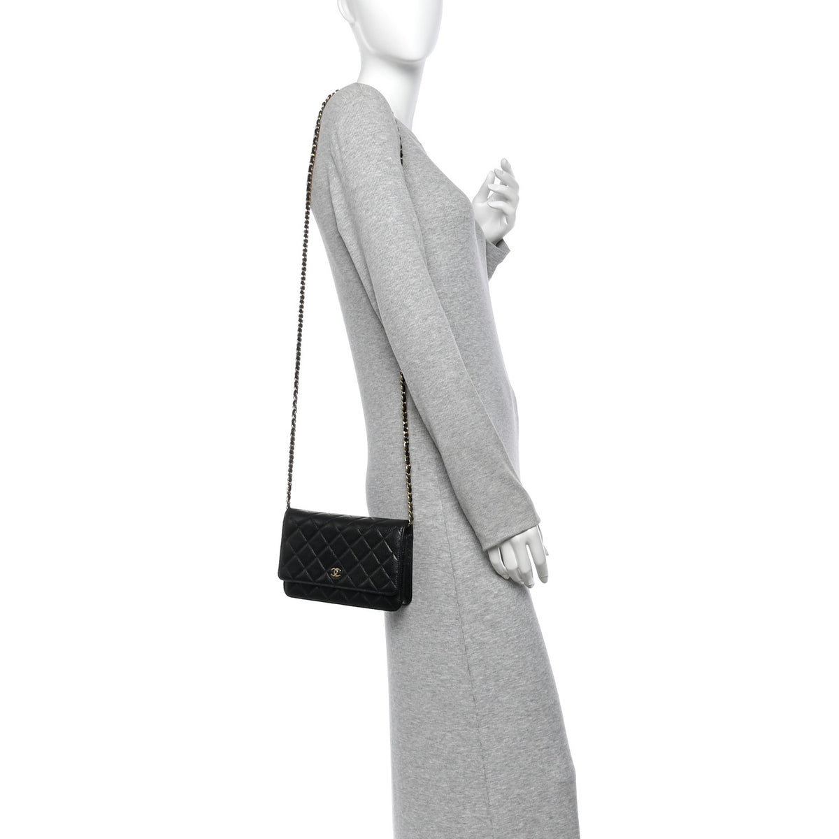 Caviar Quilted Wallet on Chain WOC Black