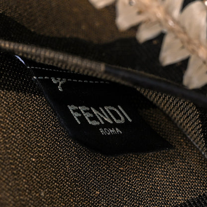 Fendi Fabric Jacquard Raffia Straw Pequin Gingham Woven Baguette Beige Black Natural 6 of 11