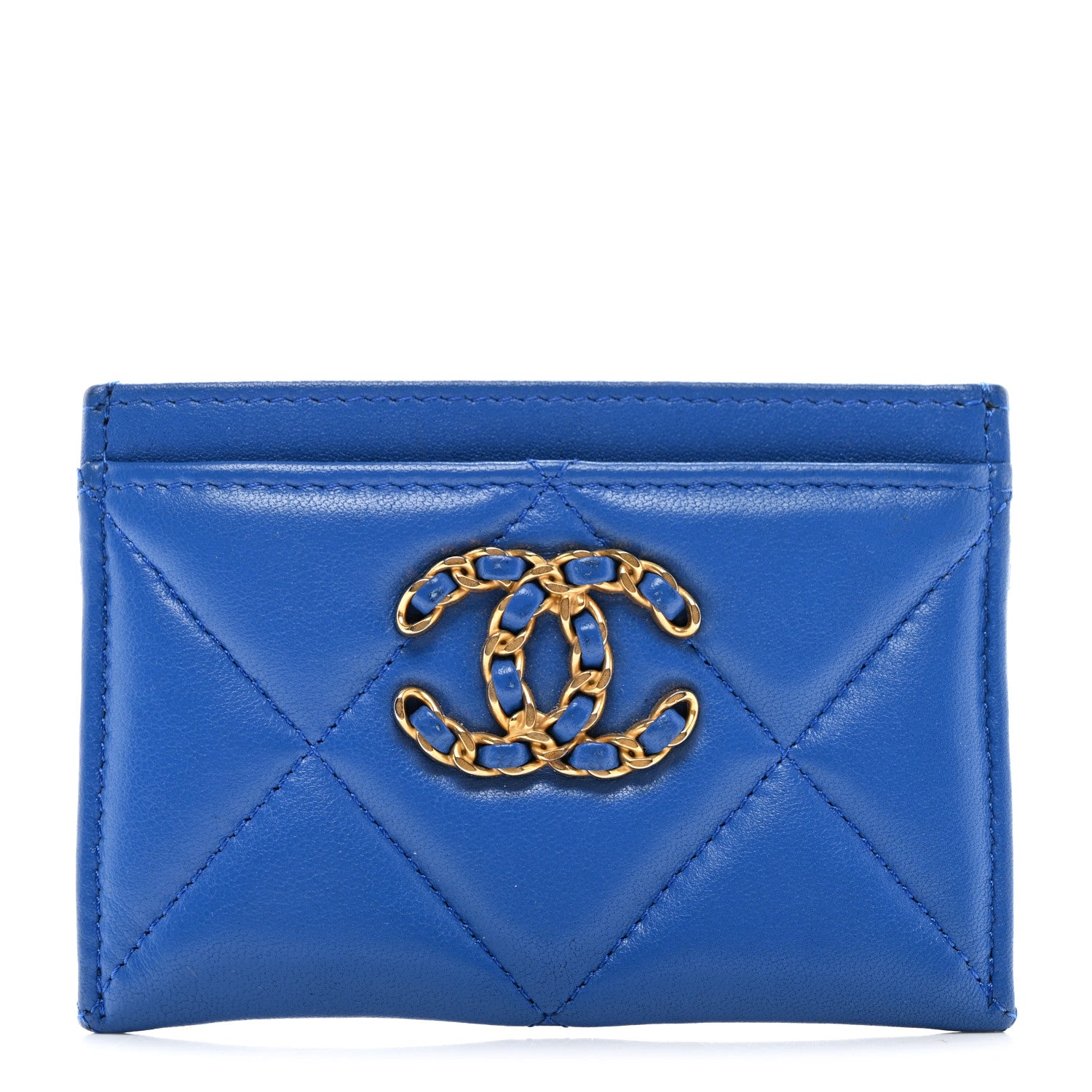 Chanel Lambskin Quilted Chanel 19 Card Holder Blue 1 of 9