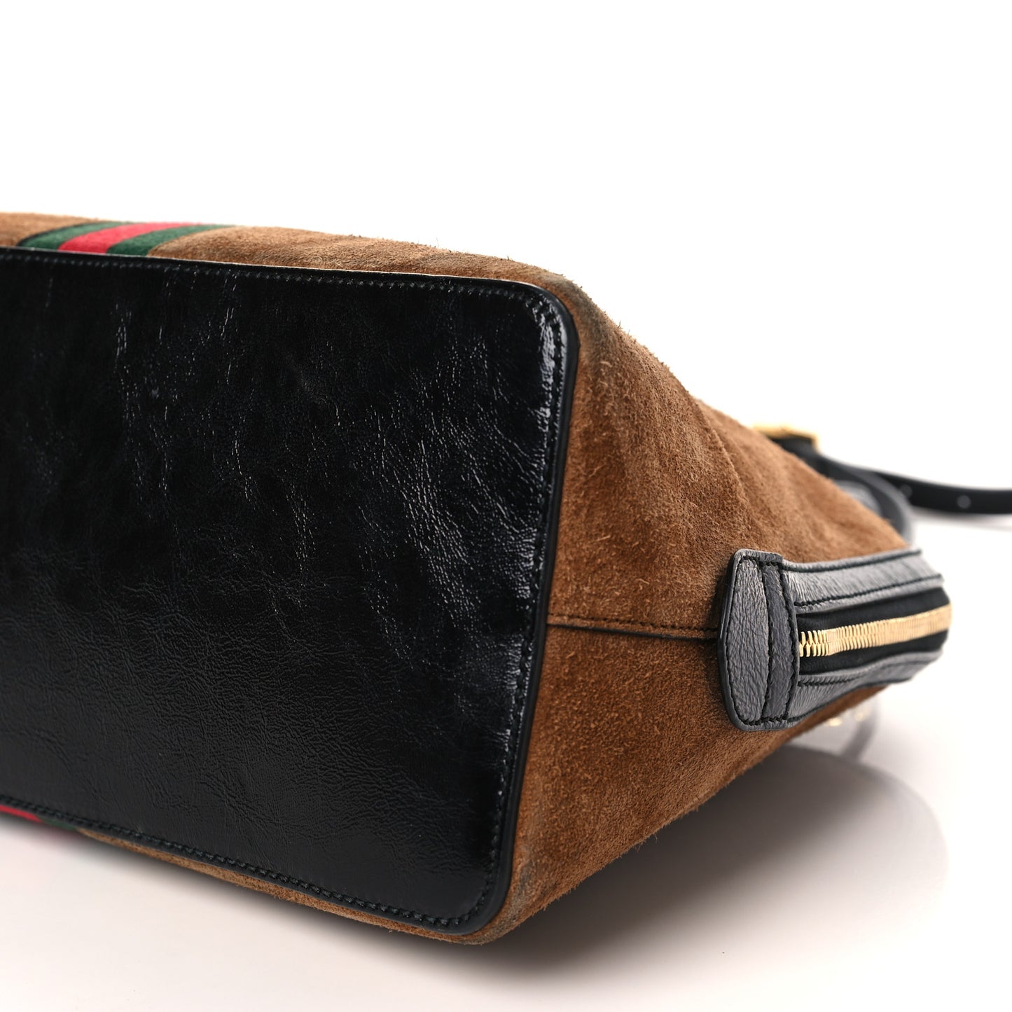 Suede Patent Web Medium Ophidia Top Handle Dome Bag Nocciola Black
