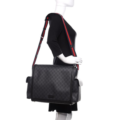 Gucci GG Supreme Monogram Web Messenger Diaper Bag Black Grey 2 of 11